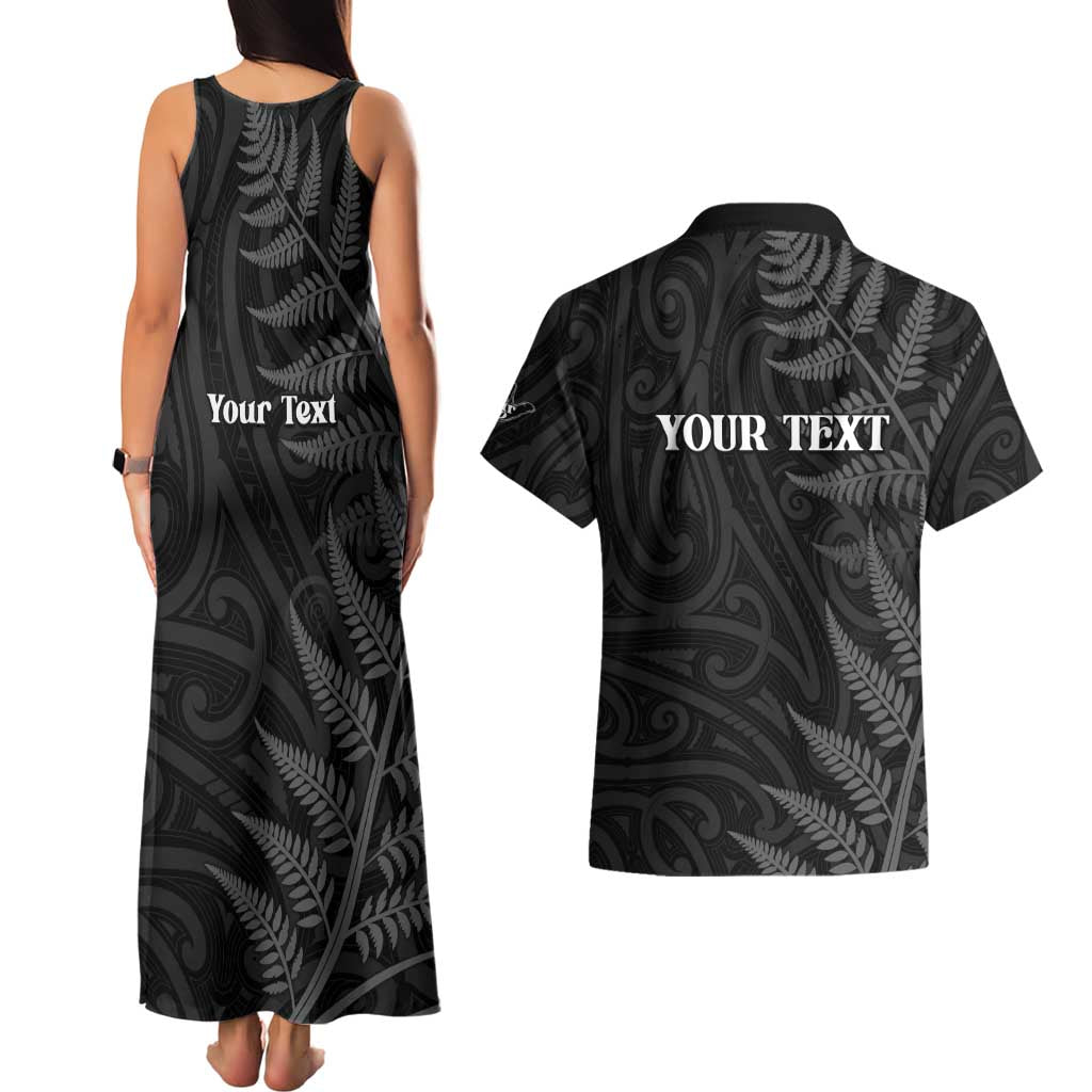 Personalised New Zealand Chur Bro Couples Matching Tank Maxi Dress and Hawaiian Shirt Maori Koru With Silver Fern LT05 - Polynesian Pride