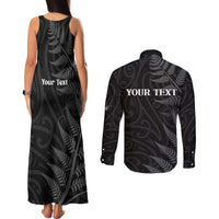 Personalised New Zealand Chur Bro Couples Matching Tank Maxi Dress and Long Sleeve Button Shirt Maori Koru With Silver Fern LT05 - Polynesian Pride
