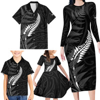 Personalised New Zealand Chur Bro Family Matching Long Sleeve Bodycon Dress and Hawaiian Shirt Maori Koru With Silver Fern LT05 - Polynesian Pride