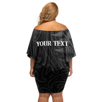 Personalised New Zealand Chur Bro Family Matching Off Shoulder Short Dress and Hawaiian Shirt Maori Koru With Silver Fern LT05 - Polynesian Pride