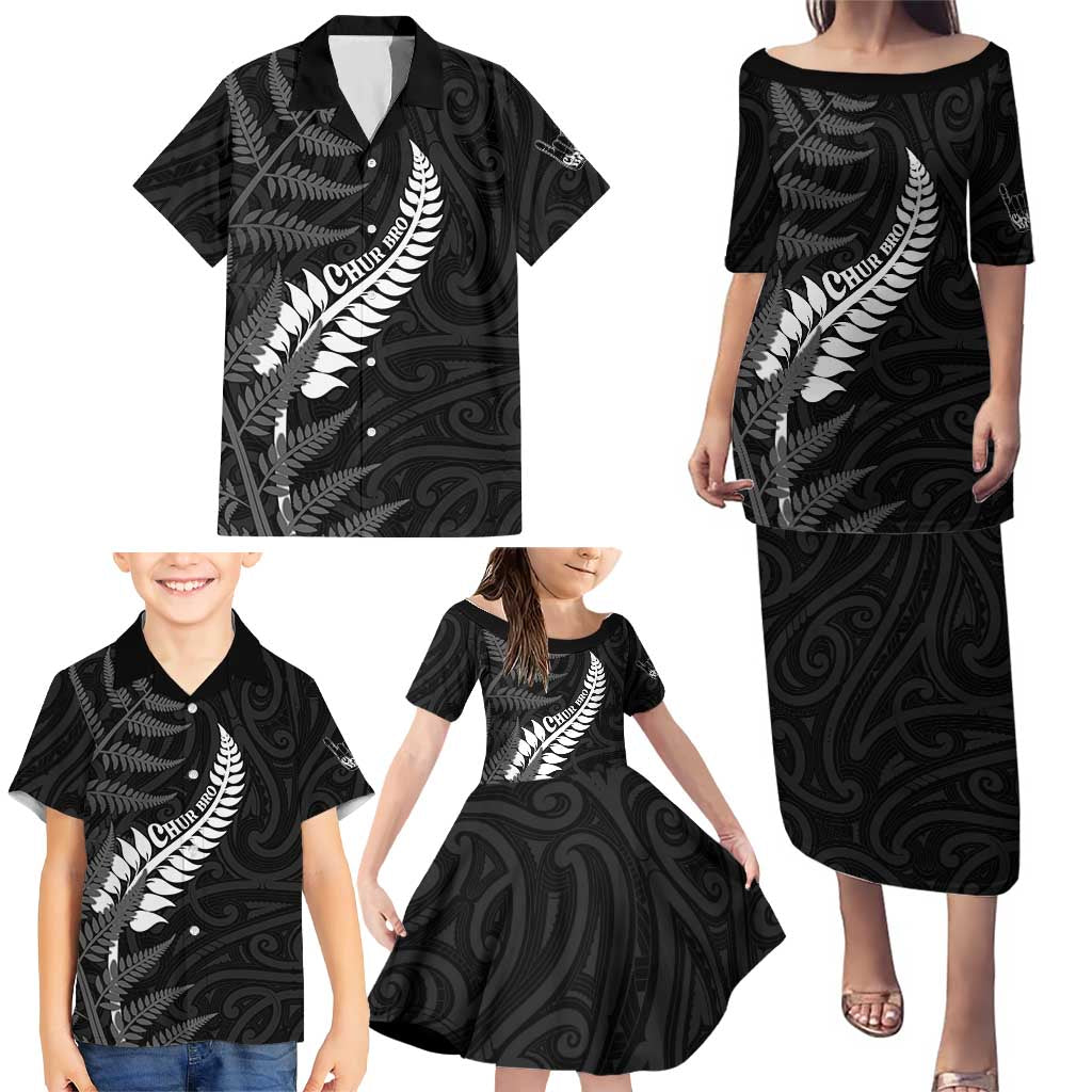Personalised New Zealand Chur Bro Family Matching Puletasi and Hawaiian Shirt Maori Koru With Silver Fern LT05 - Polynesian Pride