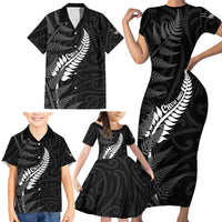 Personalised New Zealand Chur Bro Family Matching Short Sleeve Bodycon Dress and Hawaiian Shirt Maori Koru With Silver Fern LT05 - Polynesian Pride