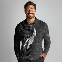Personalised New Zealand Chur Bro Long Sleeve Polo Shirt Maori Koru With Silver Fern LT05 - Polynesian Pride