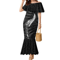 Personalised New Zealand Chur Bro Mermaid Dress Maori Koru With Silver Fern LT05 Women Black - Polynesian Pride