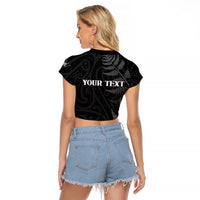 Personalised New Zealand Chur Bro Raglan Cropped T Shirt Maori Koru With Silver Fern