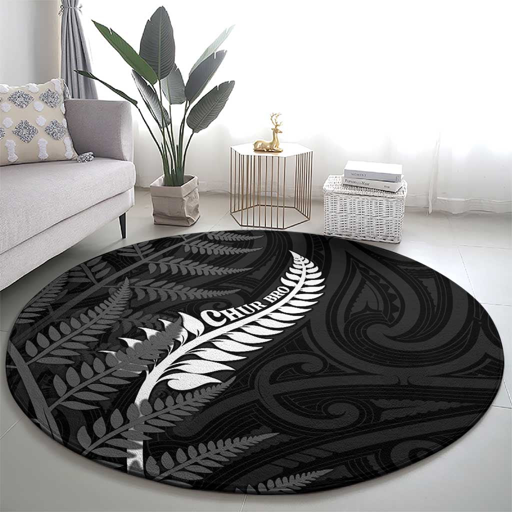 New Zealand Chur Bro Round Carpet Maori Koru With Silver Fern