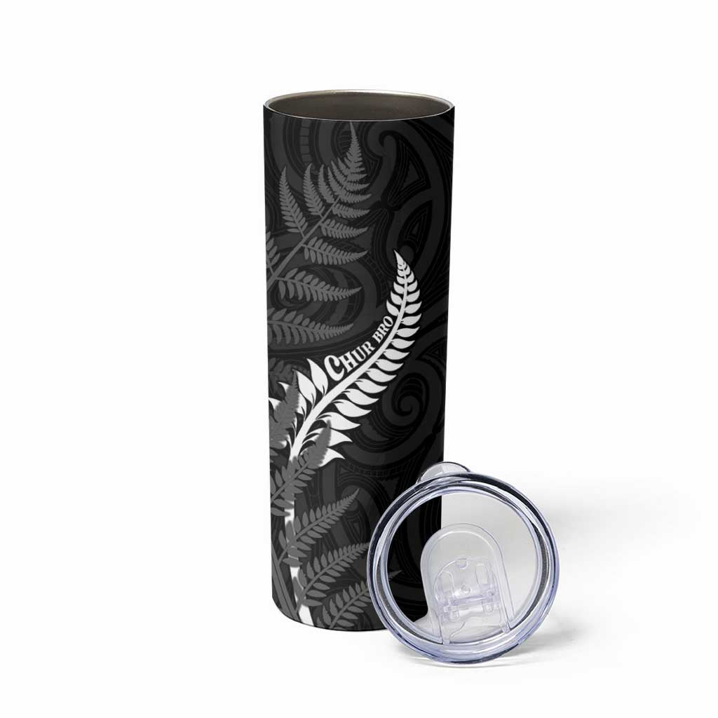 Personalised New Zealand Chur Bro Skinny Tumbler Maori Koru With Silver Fern LT05 - Polynesian Pride
