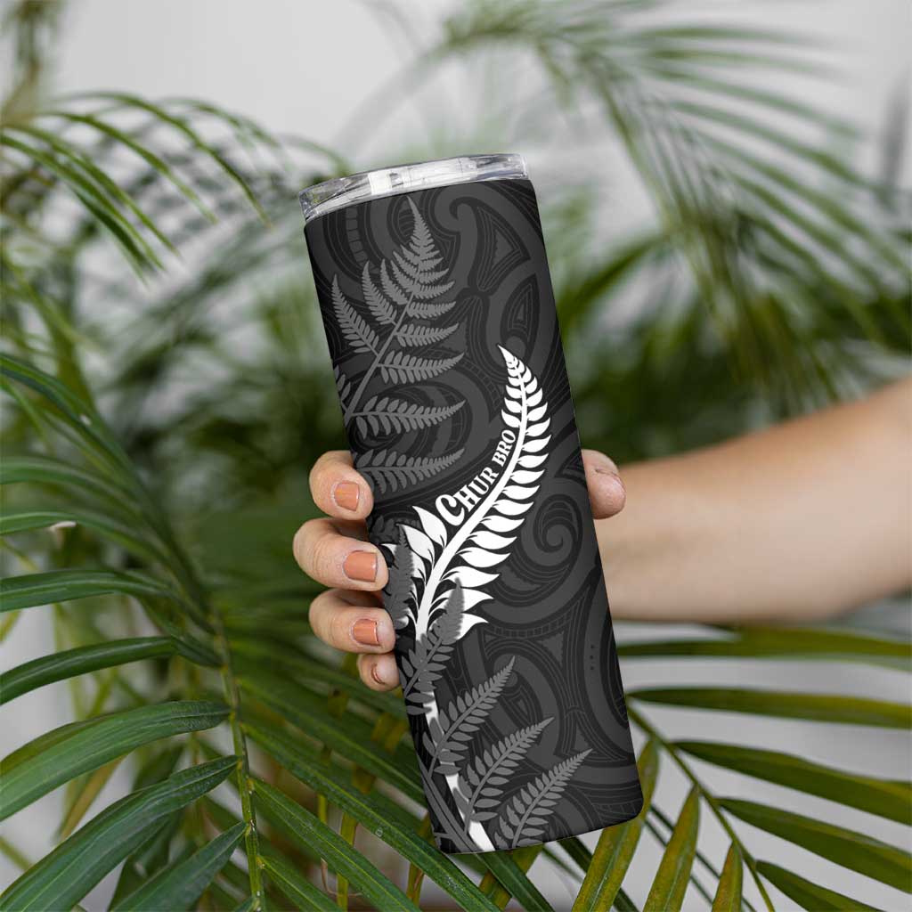 Personalised New Zealand Chur Bro Skinny Tumbler Maori Koru With Silver Fern LT05 - Polynesian Pride