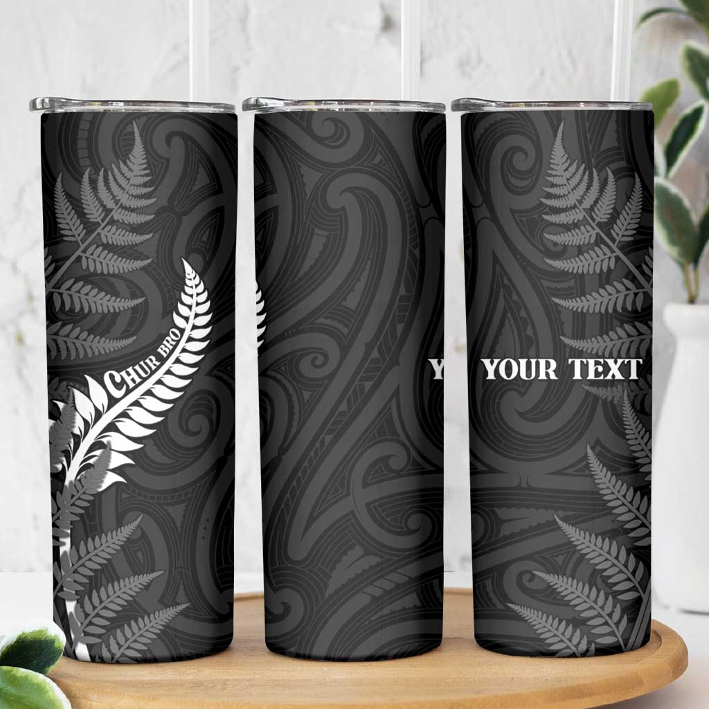 Personalised New Zealand Chur Bro Skinny Tumbler Maori Koru With Silver Fern LT05 - Polynesian Pride