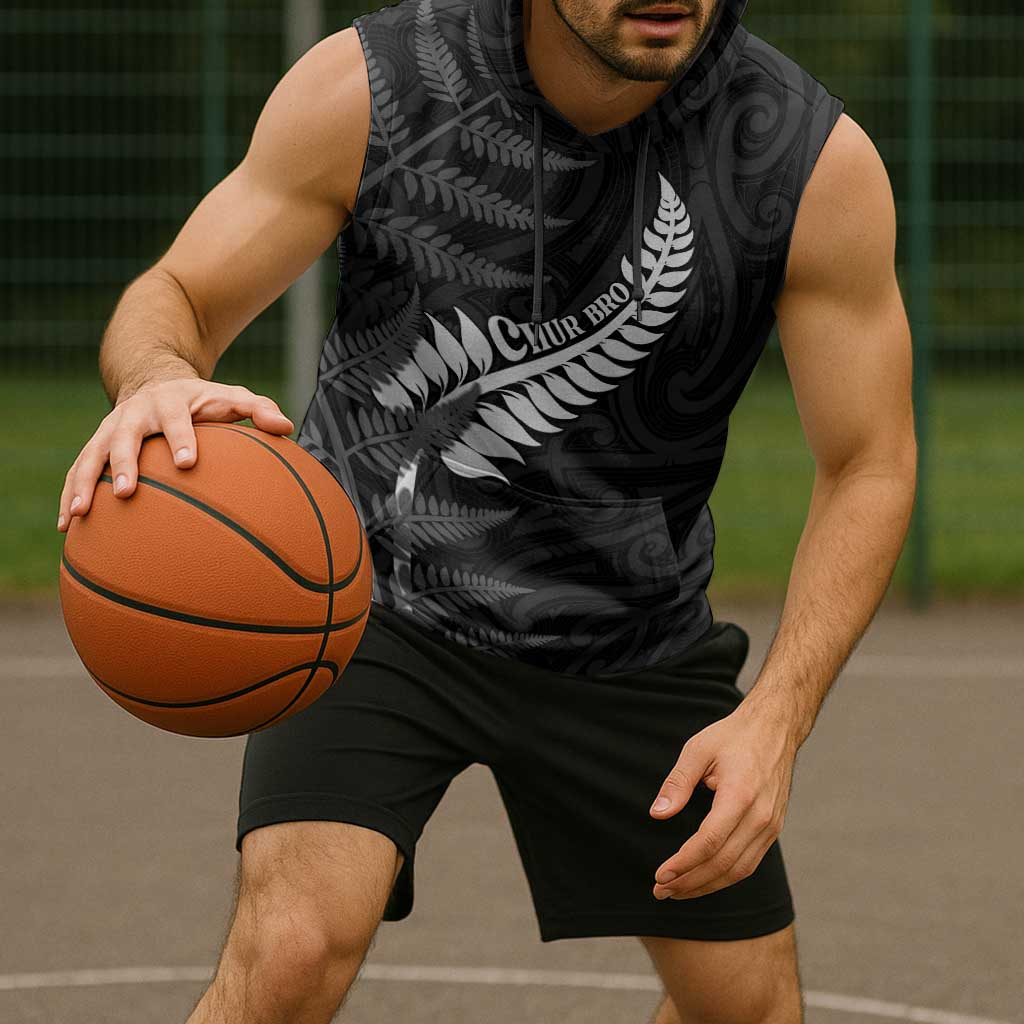 Personalised New Zealand Chur Bro Sleeveless Hoodie Maori Koru With Silver Fern LT05 - Polynesian Pride