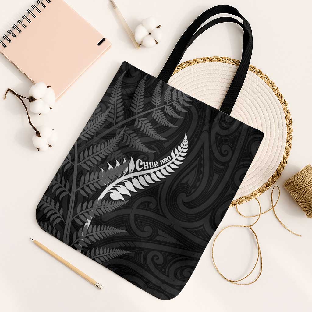 New Zealand Chur Bro Tote Bag Maori Koru With Silver Fern