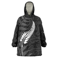Personalised New Zealand Chur Bro Wearable Blanket Hoodie Maori Koru With Silver Fern LT05 One Size Black - Polynesian Pride