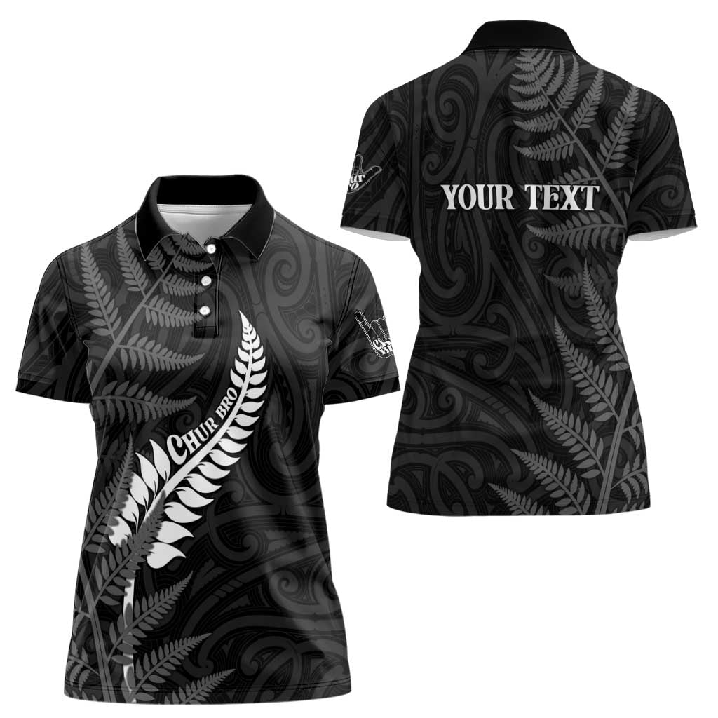 Personalised New Zealand Chur Bro Women Polo Shirt Maori Koru With Silver Fern LT05 - Polynesian Pride