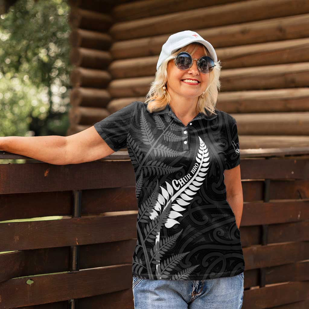 Personalised New Zealand Chur Bro Women Polo Shirt Maori Koru With Silver Fern LT05 - Polynesian Pride
