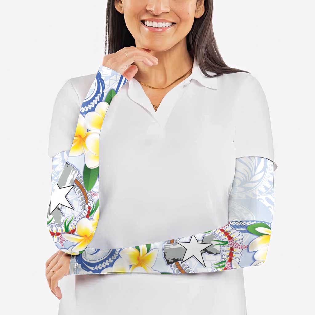 Northern Mariana Islands Chamorro Arm Sleeves Plumeria Curves Style White Version