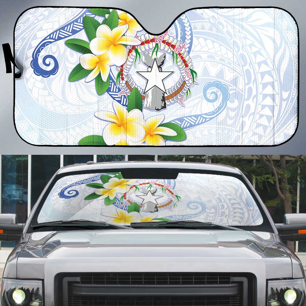 Northern Mariana Islands Chamorro Auto Sun Shade Plumeria Curves Style White Version