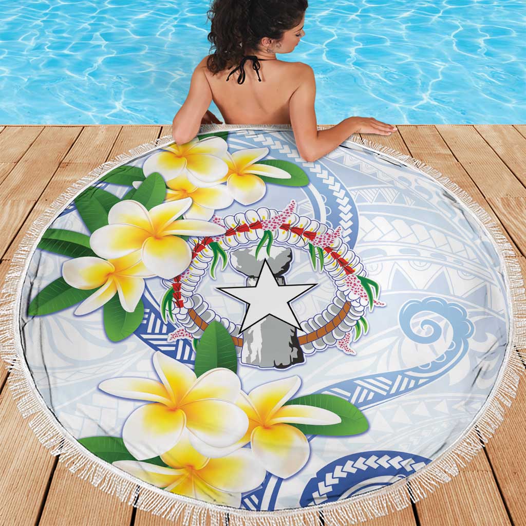 Northern Mariana Islands Chamorro Beach Blanket Plumeria Curves Style White Version