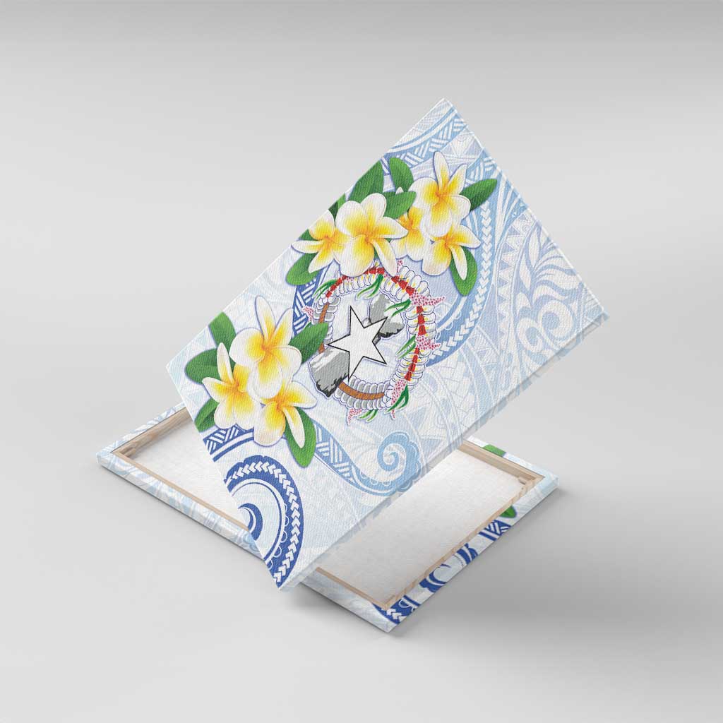 Northern Mariana Islands Chamorro Canvas Wall Art Plumeria Curves Style White Version