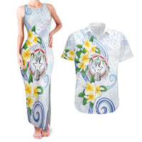 Northern Mariana Islands Chamorro Couples Matching Tank Maxi Dress and Hawaiian Shirt Plumeria Curves Style White Version LT05 White - Polynesian Pride