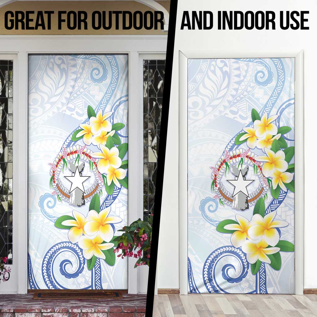 Northern Mariana Islands Chamorro Door Cover Plumeria Curves Style White Version