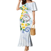 Northern Mariana Islands Chamorro Family Matching Mermaid Dress and Hawaiian Shirt Plumeria Curves Style White Version LT05 Mom's Dress White - Polynesian Pride