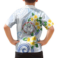 Northern Mariana Islands Chamorro Family Matching Off Shoulder Maxi Dress and Hawaiian Shirt Plumeria Curves Style White Version LT05 - Polynesian Pride