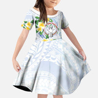 Northern Mariana Islands Chamorro Family Matching Summer Maxi Dress and Hawaiian Shirt Plumeria Curves Style White Version LT05 Daughter's Dress White - Polynesian Pride