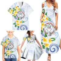 Northern Mariana Islands Chamorro Family Matching Summer Maxi Dress and Hawaiian Shirt Plumeria Curves Style White Version LT05 - Polynesian Pride