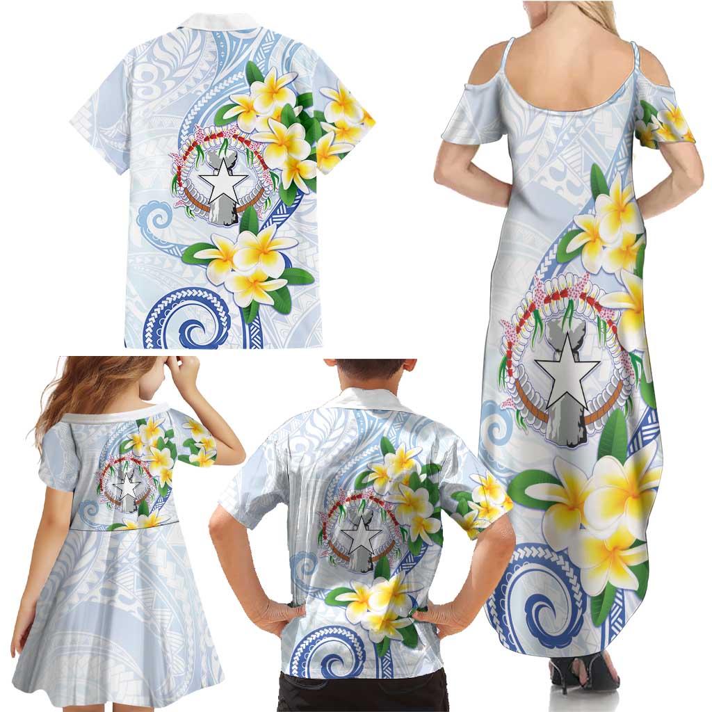 Northern Mariana Islands Chamorro Family Matching Summer Maxi Dress and Hawaiian Shirt Plumeria Curves Style White Version LT05 - Polynesian Pride