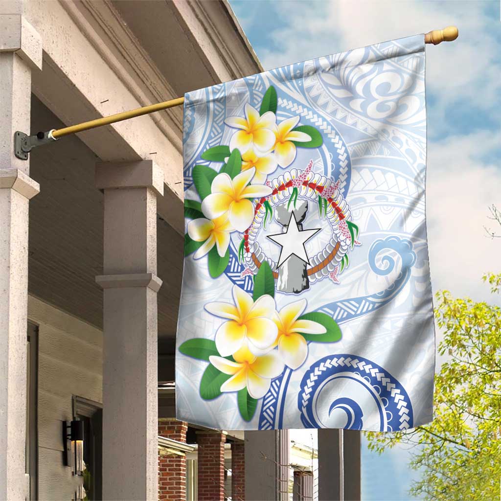 Northern Mariana Islands Chamorro Garden Flag Plumeria Curves Style White Version