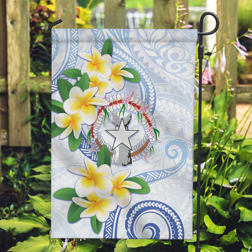 Northern Mariana Islands Chamorro Garden Flag Plumeria Curves Style White Version