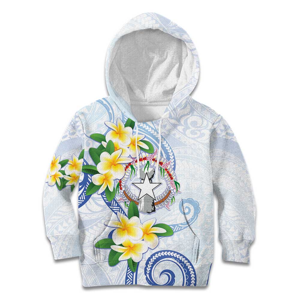 Northern Mariana Islands Chamorro Kid Hoodie Plumeria Curves Style White Version