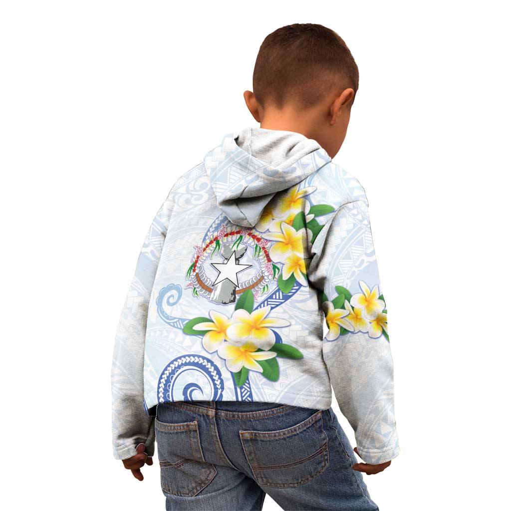 Northern Mariana Islands Chamorro Kid Hoodie Plumeria Curves Style White Version