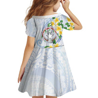 Northern Mariana Islands Chamorro Kid Short Sleeve Dress Plumeria Curves Style White Version