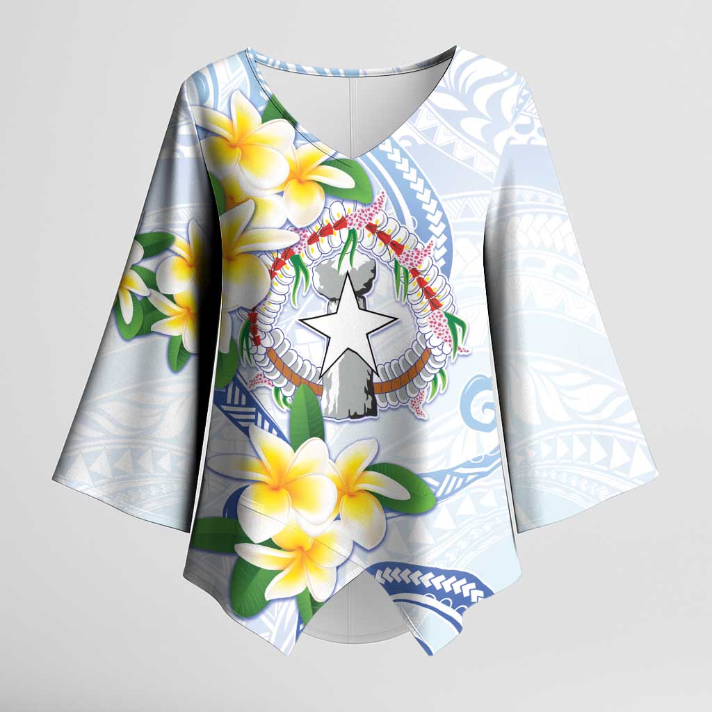 Northern Mariana Islands Chamorro Kimono Sleeve Blouse Plumeria Curves Style White Version