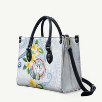 Northern Mariana Islands Chamorro Leather Bag Plumeria Curves Style White Version