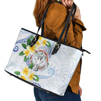 Northern Mariana Islands Chamorro Leather Tote Bag Plumeria Curves Style White Version