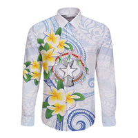 Northern Mariana Islands Chamorro Long Sleeve Button Shirt Plumeria Curves Style White Version