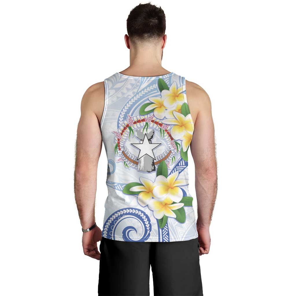 Northern Mariana Islands Chamorro Men Tank Top Plumeria Curves Style White Version