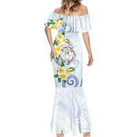 Northern Mariana Islands Chamorro Mermaid Dress Plumeria Curves Style White Version