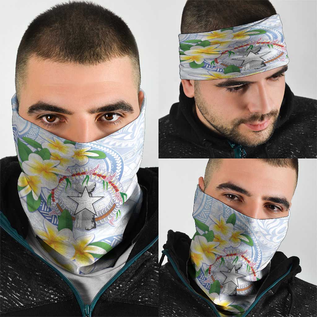 Northern Mariana Islands Chamorro Neck Gaiter Plumeria Curves Style White Version LT05 - Polynesian Pride