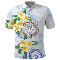 Northern Mariana Islands Chamorro Polo Shirt Plumeria Curves Style White Version LT05 White - Polynesian Pride