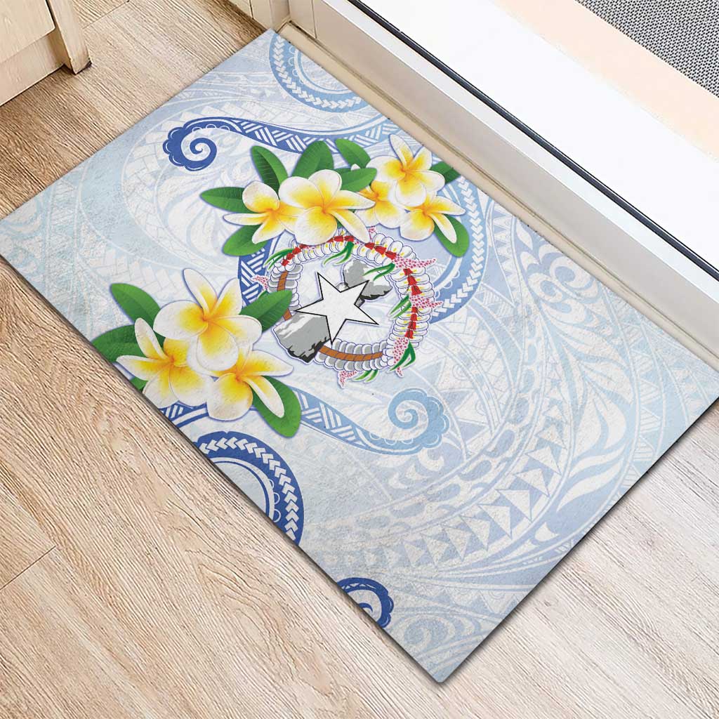 Northern Mariana Islands Chamorro Rubber Doormat Plumeria Curves Style White Version
