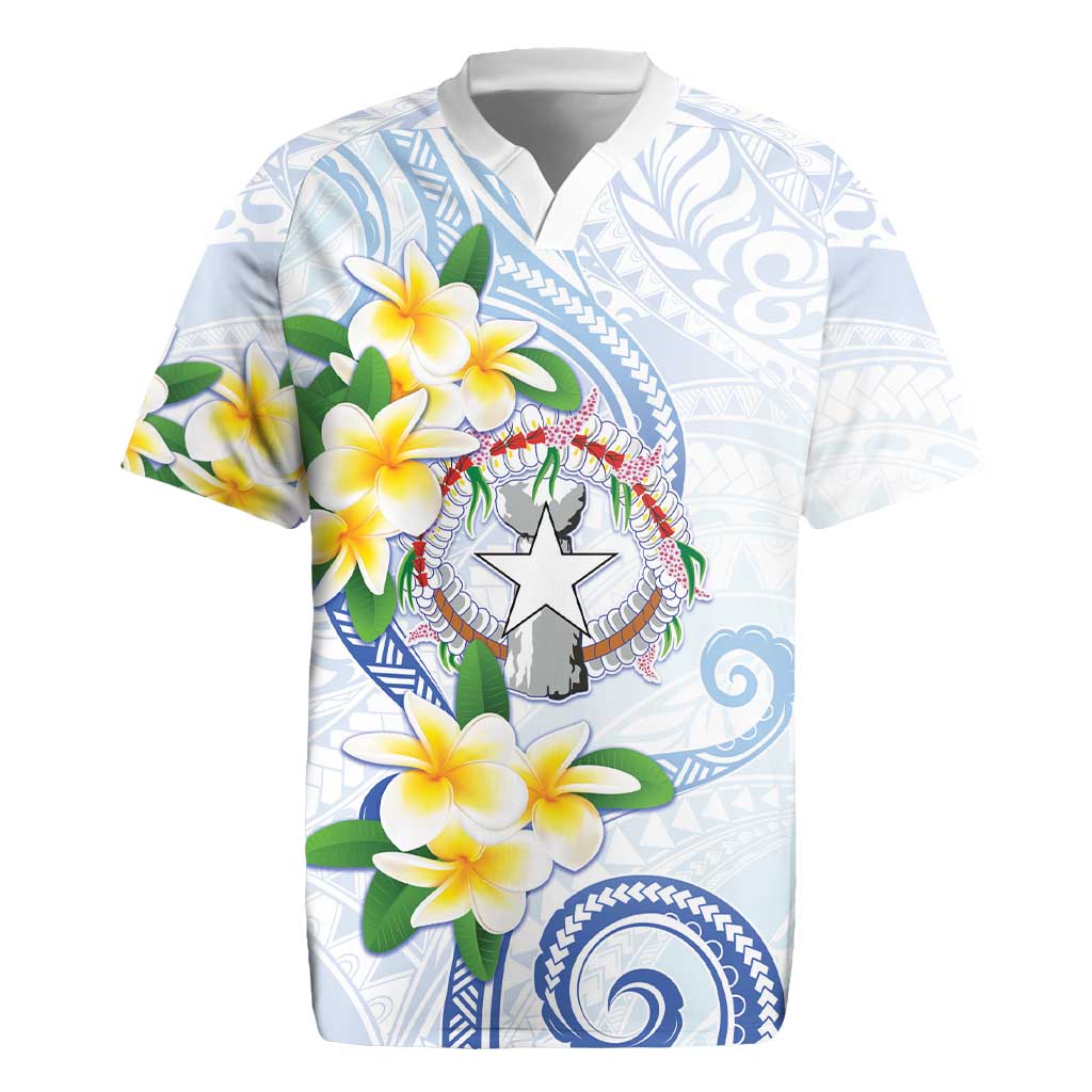 Northern Mariana Islands Chamorro Rugby Jersey Plumeria Curves Style White Version