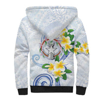 Northern Mariana Islands Chamorro Sherpa Hoodie Plumeria Curves Style White Version