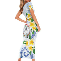Northern Mariana Islands Chamorro Short Sleeve Bodycon Dress Plumeria Curves Style White Version