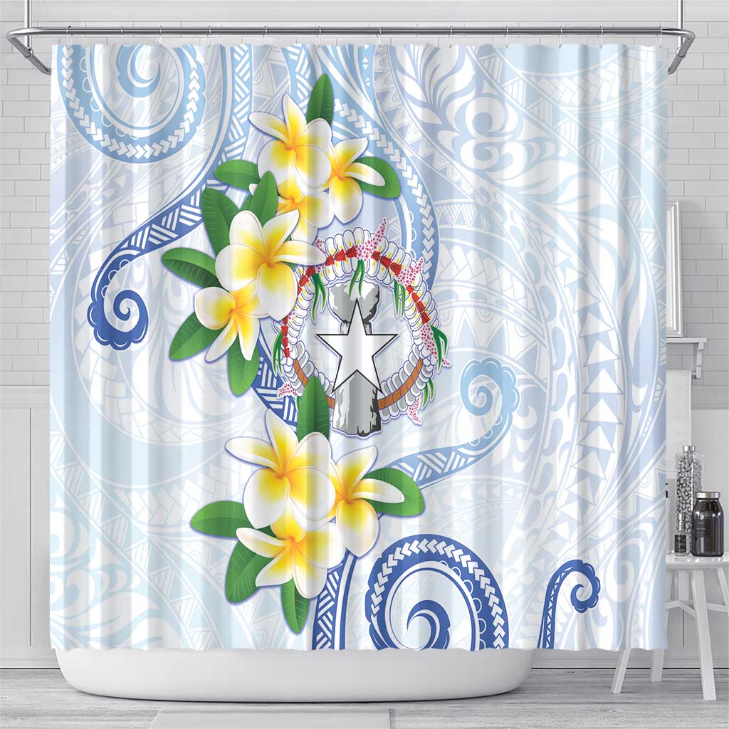 Northern Mariana Islands Chamorro Shower Curtain Plumeria Curves Style White Version