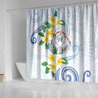 Northern Mariana Islands Chamorro Shower Curtain Plumeria Curves Style White Version