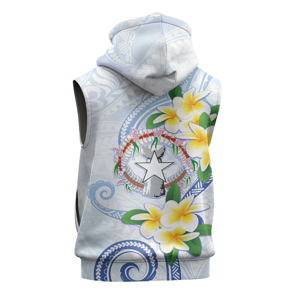 Northern Mariana Islands Chamorro Sleeveless Zip Hoodie Plumeria Curves Style White Version