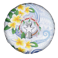 Northern Mariana Islands Chamorro Spare Tire Cover Plumeria Curves Style White Version